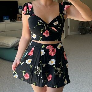 Forever 21 Two piece Set - Flutter sleeve Crop Top & Skater skirt